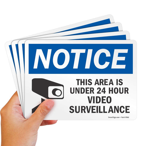SmartSign (Pack of 4) 5 x 7 inch “Notice - This Area Is Under 24 Hour Video Surveillance” Sticker Labels, USA-Made