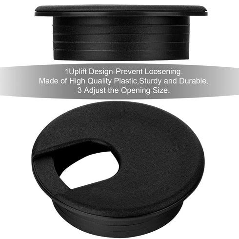 LepoHome 20 Pack 2 Inch/50mm Grommets, Round Plastic Desk Black Wire Organizer Caps, PC Computer Port Cable Hole Cover