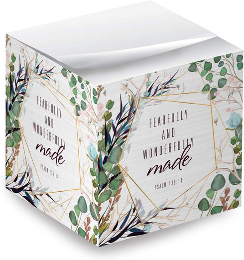 Religious Sticky Note Cube, 2.75" Memo Block Printed on 4 Sides, Modern Floral Christian Design