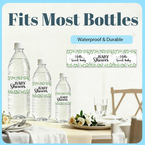 SRLDCR 100PCS Greenery Plant Wraps Water Bottle Labels Water Bottle Labels Waterproof for Baby Shower Party Welcome