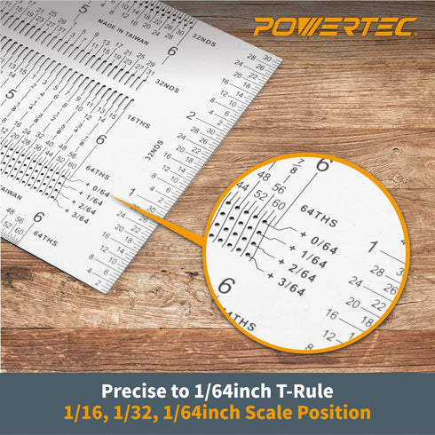 POWERTEC 6'' Precision Marking T-Square - T Rule w/Pencil for Measuring, Scribing, Woodworking & Crafting Tools