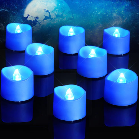 Homemory Blue Tea Lights Candles Battery Operated, 200+Hour Flameless Flickering Fake Electric