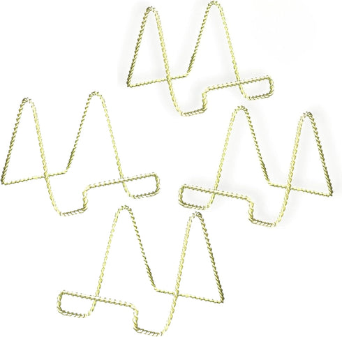 BANBERRY DESIGNS 6 Inch Wire Easel Display Stand, Twisted Brass Metal, Pack of 4