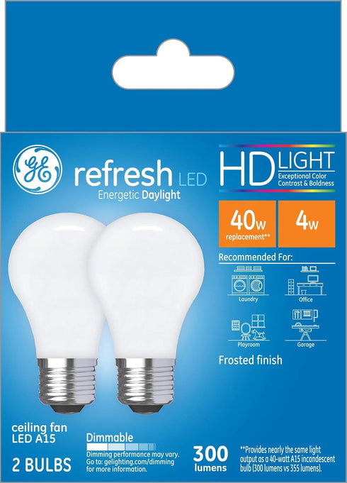 Bulbs, 40 A15 Bulbs (2 Pack) GE Refresh LED Light Watt, Daylight, Ceiling Fan