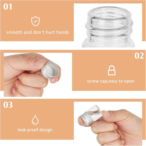 Tessco 100 Pcs 5 ml Mini Glass Bottles with Screw Caps, Tiny Jars for Cosmetic Sample, Essential Oil Storage (Silver)