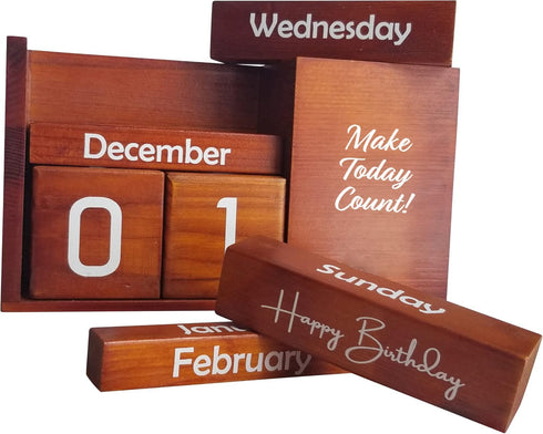 STRIVE ZEN Perpetual Wooden Desk Calendar - Timeless Elegance for Daily, Weekly, and Monthly Planning | Solid Pine