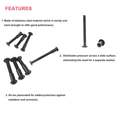 cSeao 114Pcs M6 Crib,14 15mm 80mm Black Flat Head Allen Bolt Joint Connecting Bolts Socket Cap Screws Cap Nuts Kit