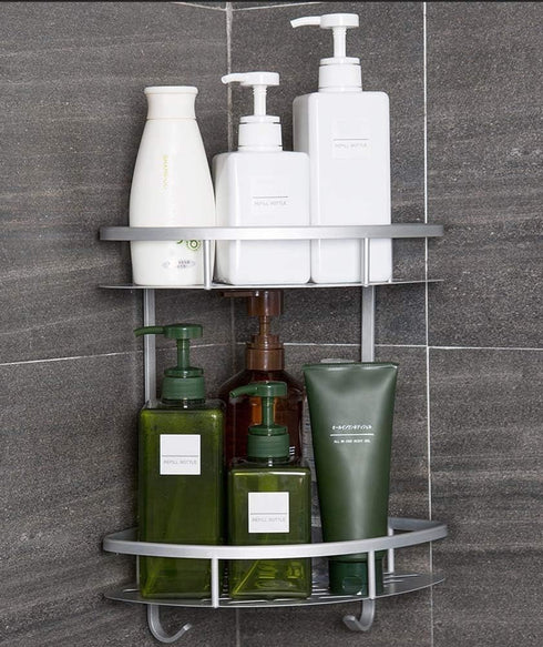 2 Hawsam No Drilling Bathroom Corner Shelves, Aluminum Tier Shower Shelf Caddy Adhesive Storage Basket for Shampoo