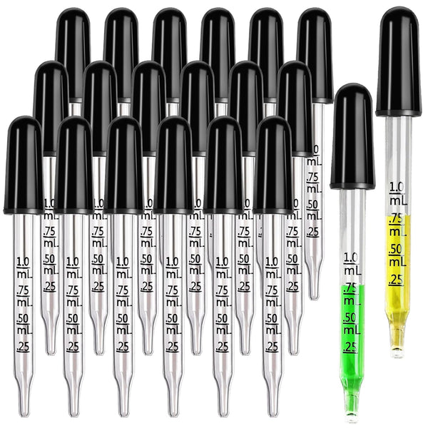 Teenitor 20 Pack Eye Dropper 1mL, Glass Dropper for Oils, Medicine, Lab