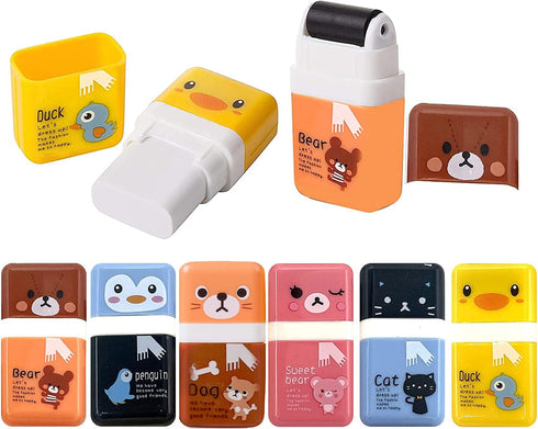 Performore 6 Pack of Cute Pencil Erasers for Kids - Mixed Fun Style Animal Themed with Clean Up Roller Pencil Rubber