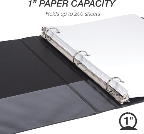 Samsill 1 Inch Economy 3 Ring Binder, Made in The USA, Customizable Clear View Cover, Black, 4 Pack (MPX48530)