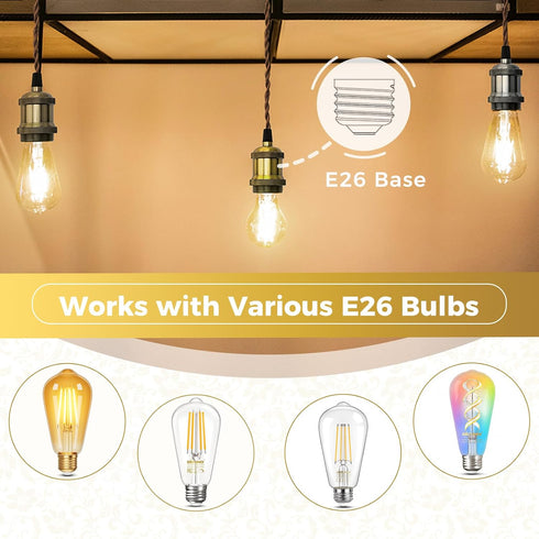 E26 600 6 Packs DiCUNO Vintage Lamp Socket, Edison Pendant Light Socket Replacement, Antique Retro Hanging Lamp Holder