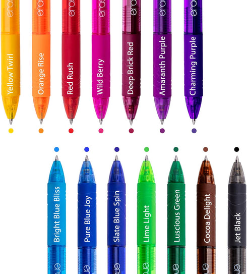 ParKoo Retractable Erasable Gel Pens Clicker - 14 Colors, Fine Point 0.7mm for Writing and Drawing