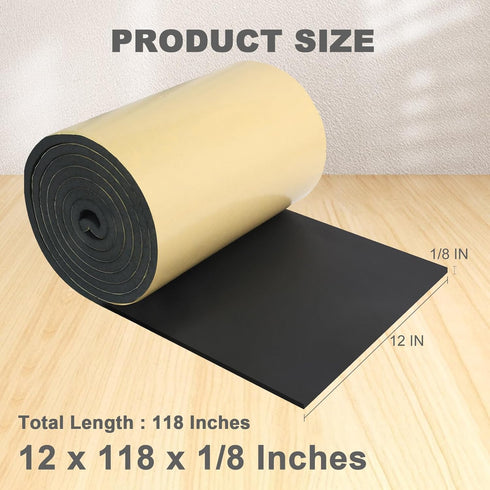Storystore Foam Rubber Sheet with Adhesive, 12 x 118 x 1/8 Inch Closed Cell Neoprene Foam Sheet for Soundproof