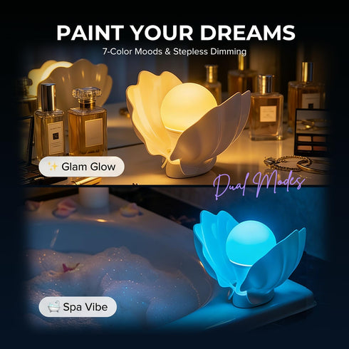 Dimmable Shell Bedside Table Lamp with Wireless Charger - Stepless Nightstand Light for Bedroom & Dorm - Aesthetic