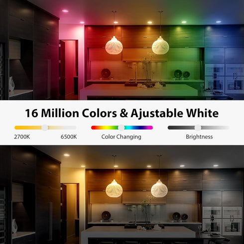 6 Inch, 12W 1080LM Dimmable 4 Pack Smart LED Recessed Ceiling Soffit Lights Canless Recessed Lights with and RGB+CCT