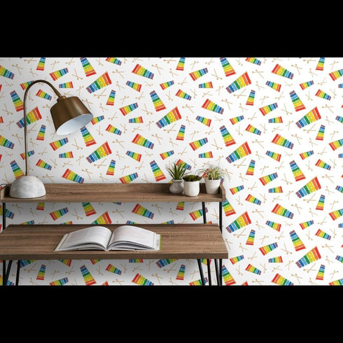 Commercial Grade Wallpaper Swatch - Xylophone Rainbow Colorful Toy Whimsical Childhood Instrument Music Small Scale