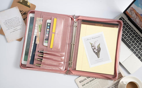 AZXCG Zipper Binder Portfolio for Women, 3 Ring 1 Inch PU Leather Padfolio, Gift for Her