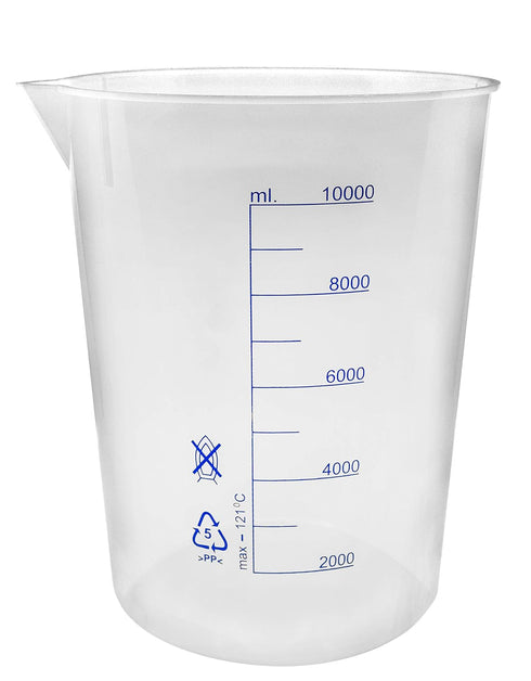 EISCO 10000ml Polypropylene Beaker with Spout and Blue Graduations
