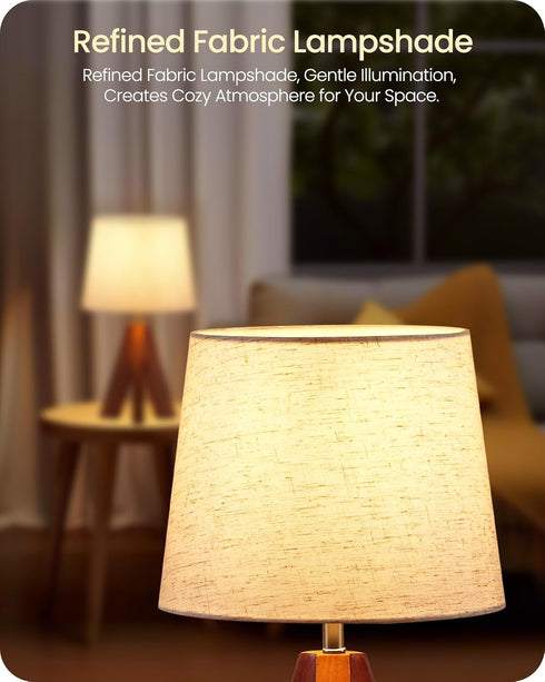 14.6 Inch E26 LE51TL05 Tripod Table Lamp, Small Bedside Lamp with Beige Linen Shade, Modern Nightstand Lamp