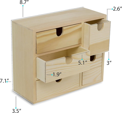 brightmaison BGT Capri Desk Organizer - Small Wooden Box for Office Supplies, Sewing Kit & Jewelry Box, Unfinished Wood