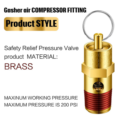 8 Pcs 1/4" Male NPT Pressure Relief Valve Safety Valve Air Compressor Check Valve (200 psi Set Pressure)