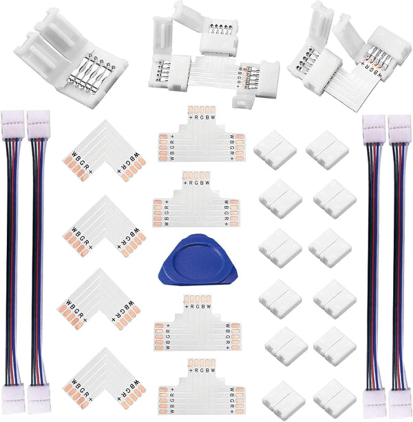 LED Strip Connector Kit, 5 Pin 10mm Includes L Shape and T Shape for 5050 RGBW Led Strip Lights