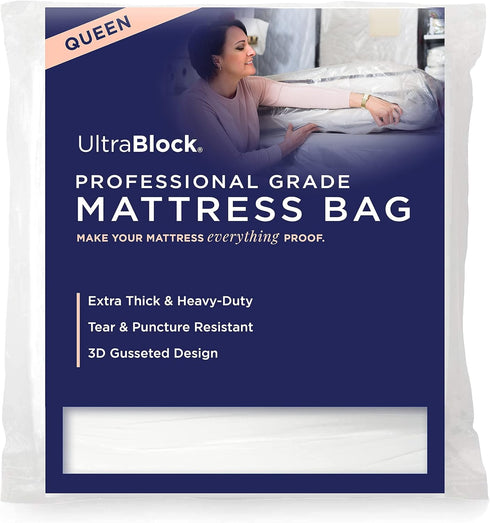 Ultrablock Queen Size Mattress Bags for Moving or Storage – 6 Mil Reusable Plastic Cover, Tear and Puncture Resistant