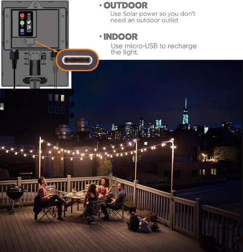 Sunlitec 30 Bulbs 50 Solar String Lights Waterproof LED Indoor/Outdoor Hanging Umbrella Lights with - Ft Patio Light