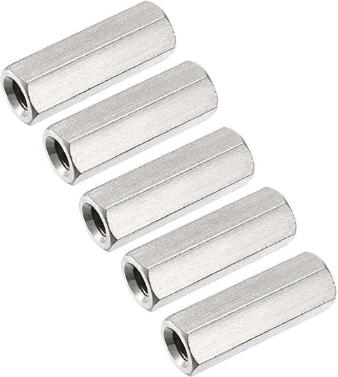 5PCS M6 X 1-Pitch 30mm Length 304 Stainless Steel Metric Hex Coupling Nut