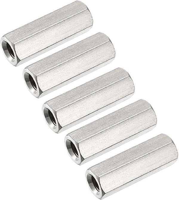 5PCS M6 X 1-Pitch 30mm Length 304 Stainless Steel Metric Hex Coupling Nut