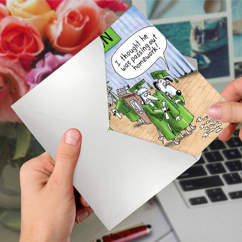 NobleWorks Funny Happy Graduation Card, Cartoon Humor for Grad, Dog Graduation, Notecard with Envelope
