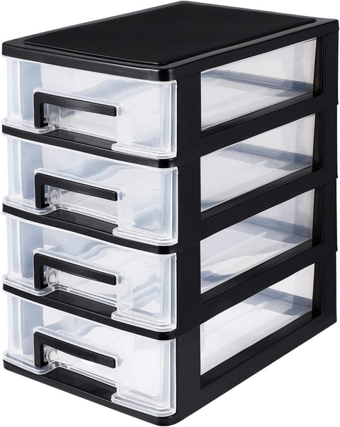 SEWACC Plastic Drawers, 4-Layer Small Drawer Organizer, Desktop Organizer with Transparent Drawers, Office Supplies