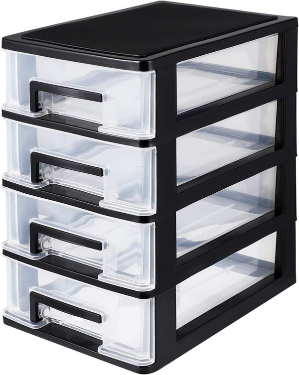 SEWACC Plastic Drawers, 4-Layer Small Drawer Organizer, Desktop Organizer with Transparent Drawers, Office Supplies