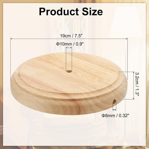 7.5" 1.3" PATIKIL x Wooden Lamp Base, Round Solid Wooden Base Wood Desk Lamp Display Stand Replacement for Bedroom
