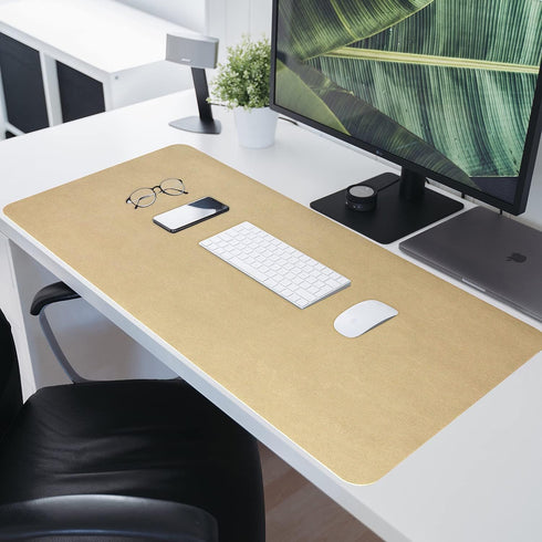 HofferRuffer Desk Pad, Office Desk Protector Mat, Waterproof Desk Mat for Desktop, Dual Side Use Faux Leather Desk Pad for Keyboard and Mouse for Office and Home (Gold, 31.5" x 15.8") by HofferRuffer