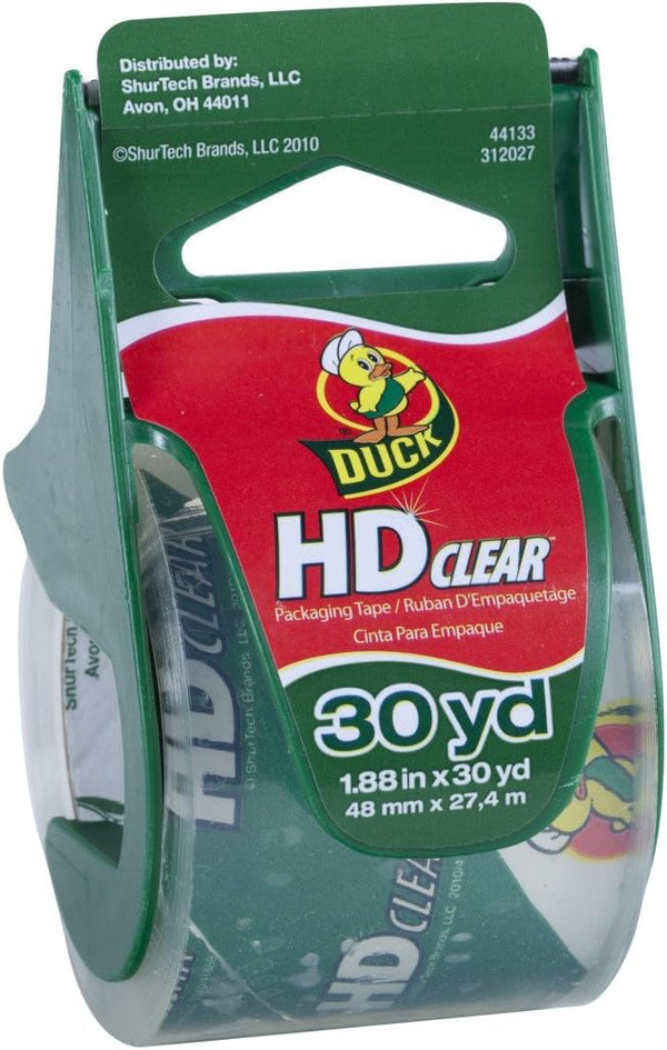 Duck HD Clear Heavy Duty Packing Tape with Dispenser, 1.88 Inch x 30 Yard, 1 Roll