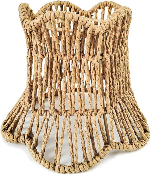 Boho Woven Rattan Pendant Light Shade - Handwoven Paper Rope Bell Shape Lamp Cover | Rustic Farmhouse Lighting Fixture
