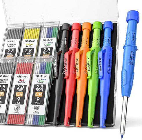 Nicpro 5 Pack CP3000 Carpenter Pencils with Sharpener, Mechanical Pencil Set with