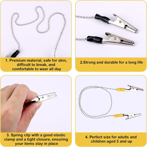 Tinoaly 10pcs 48cm/18.89in (5 Dental Bib Holder Clip, Napkin Alligator Holders with Chain Neck Lanyard for Restaurant