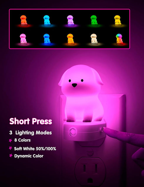 3D 3000K L LOHAS LED Plug in Night Light for Kids, Cute Puppy Night Lights with Dusk to Dawn Sensor, RGB+Soft White Dog