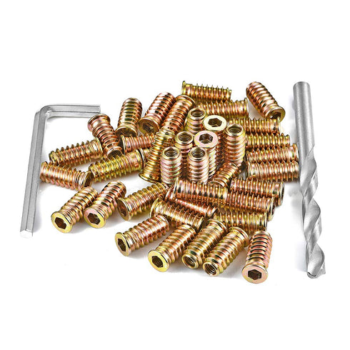 200 Pieces 1/4"-20 Wood Inserts Bolt, Furniture Screw in Nut Threaded Fastener Connector for Wood Furniture