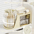 SAYEEC Rotating Desk Organizer with 2 Drawers, 6 Slots for Pencil Pen Holder and Makeup Storage