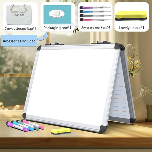 Dry Erase Board, 17x13 Inch Magnetic Whiteboard, A3 Foldable Small White Board with Lines for Office and School