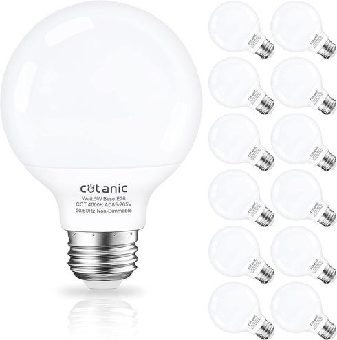 Cotanic G25 LED Globe Light Bulbs,E26 Standard Base,5W,60 Watt Incandescent Equivalent,500LM,Non-Dimmable, 12