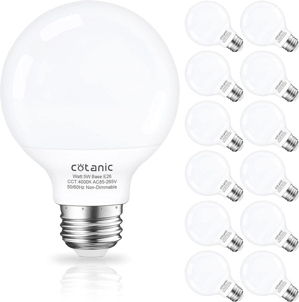 Cotanic G25 LED Globe Light Bulbs,E26 Standard Base,5W,60 Watt Incandescent Equivalent,500LM,Non-Dimmable, 12