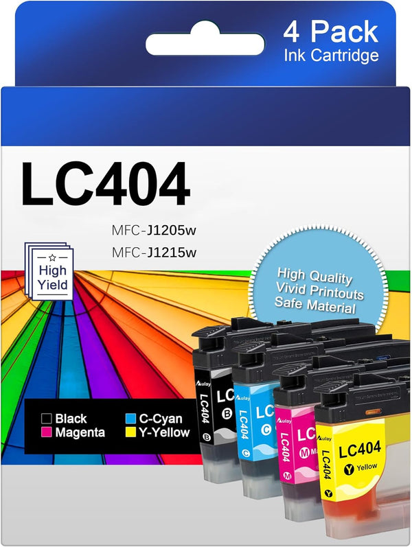 LC404 Ink Cartridges for Brother - 4-Pack (Black, Cyan, Magenta, Yellow) for MFC-J1205W Printers