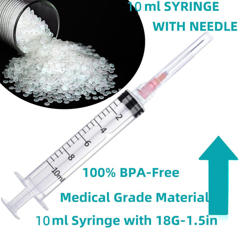 100 Pack 10ml 18Ga Lab Syringe Tools, Individually Packed with Measurement