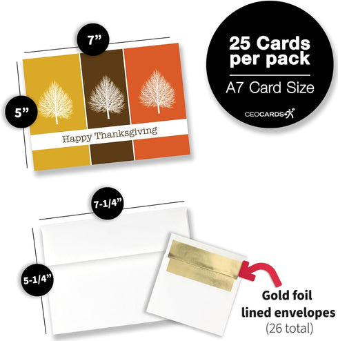 Set Pack 25 (5x7 inch A7) TH1505 Thanksgiving Cards for Business & Family (Autumn Trees) Greeting Card of Thanksgiving