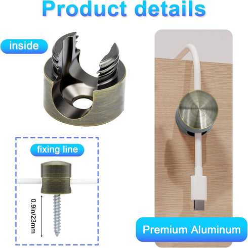 Hpgoxkd 4 Sets Cord Holder for Nightstand,Antique Copper Metal Charger Holders for Cords Organizers for Desk, Office